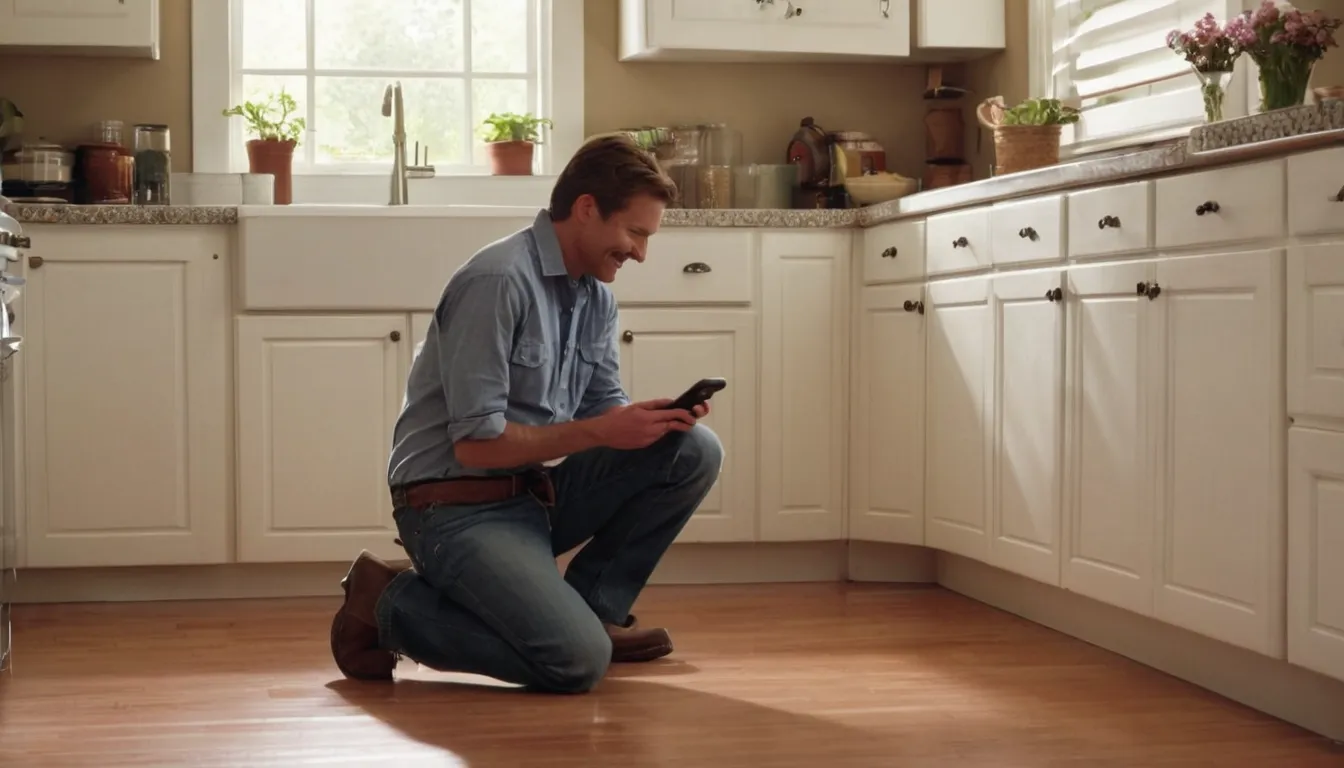 A local provider inspecting a kitchen baseboard with a flashlight while a homeowner looks on in West Jordan